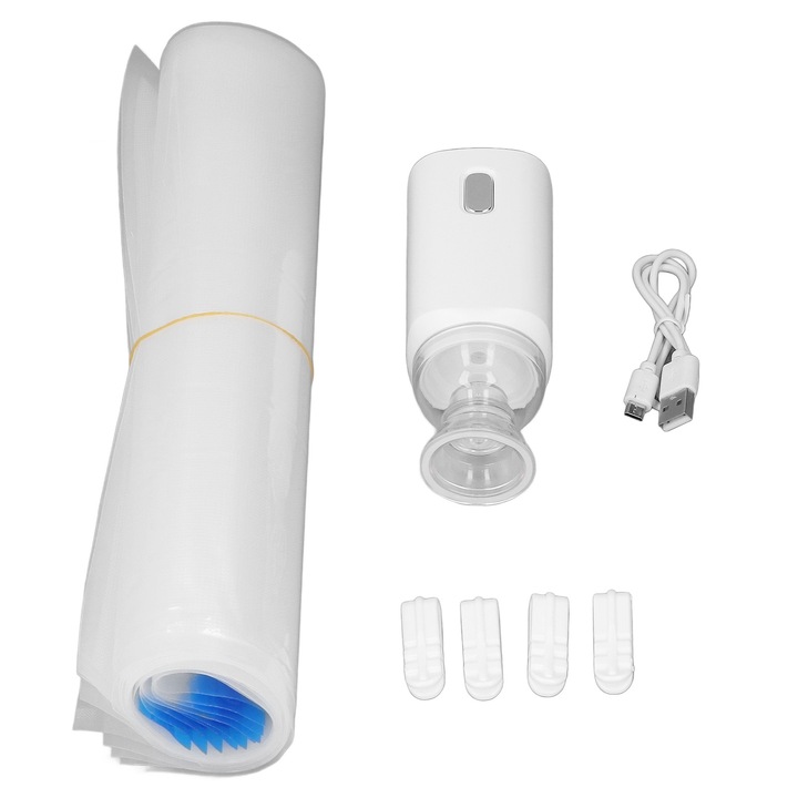 Pompa electrica pentru sac de compresie cu vid Enforose, 90W, acumulator 400mAh, 10 saci, 4 cleme