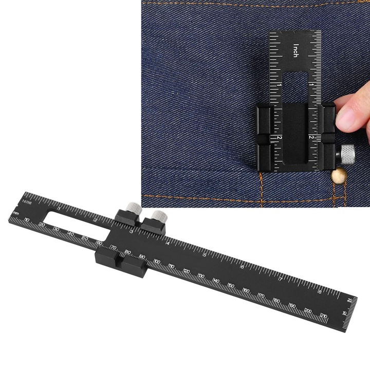 Jormftte asztalos vonalzó, alumínium, bevágott kivitel, metrikus és angolszász skálák, 20x200cm