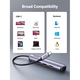 HUB UGREEN от USB-C към 3xUSB-A 3.0, RJ45, USB-C PD, Ethernet RJ-45, сив