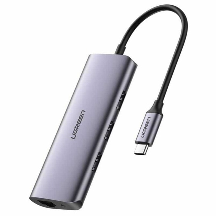 HUB UGREEN от USB-C към 3xUSB-A 3.0, RJ45, USB-C, space grey