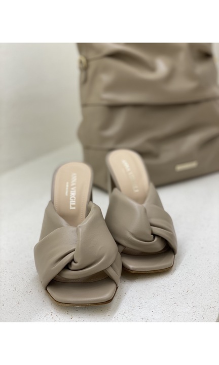 Papuci Crystal Sand Anna Virgili, Piele naturala, Toc 10, Bej, 39