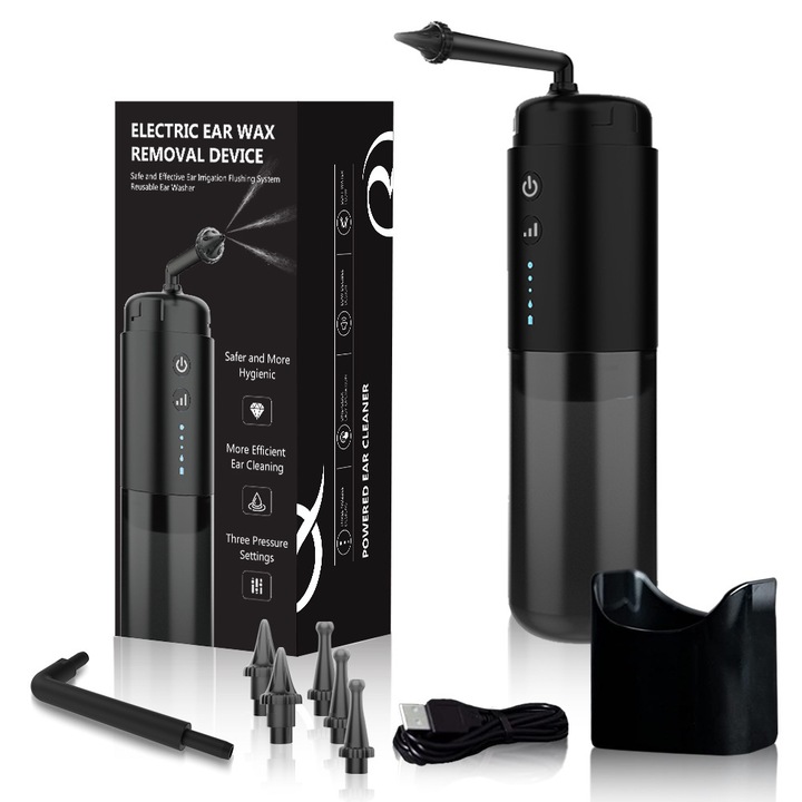 Set de curatare a urechilor, dispozitiv de curatare cu apa, 6 unelte, 4 setari de presiune, impermeabil