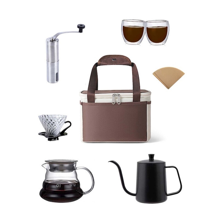 Set de cafea la filtru EqiEch Master Class 01, 8 piese, 1-2 persoane, sticla, inox, 360ml