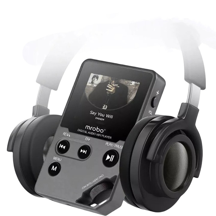 MP3 lejátszó 64 GB HiFi Bluetooth-al, MOSMAOO®, Equalizer, 15 óra folyamatos lejátszás, 256 GB-ig memóriakártyák fogadása, Sötétszürke