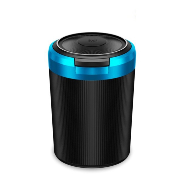 Autós hamutartó LED világítással, NAXSIR, Egy kattintással nyitható, Levehető kivitel, Gyors tisztítás, Fém belső, Fekete/Kék