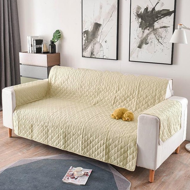 Cuvertura matlasata canapea, 3 locuri, doua fete, crem