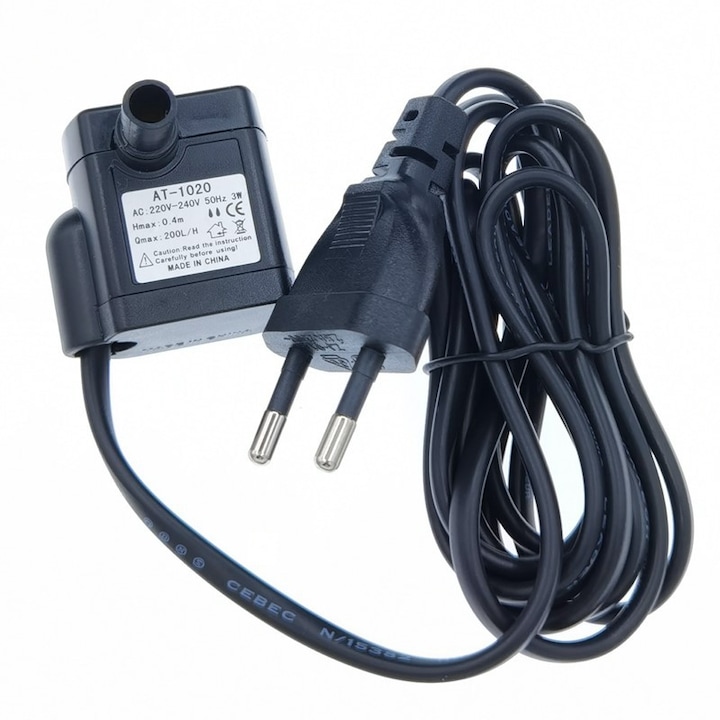 Водна помпа за аквариум, Basesailor, европейски стандарт, 200L/h, 3W, 220/240V, черна, размери 39x38x28mm