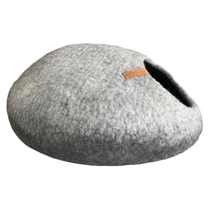 Pat tip pestera Mishum Rita pentru pisici si caini mici, lana naturala, culcus premium, casuta confortabila