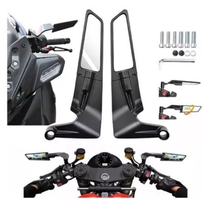 Oglinda laterala ajustabila pentru motocicleta, Aliaj de aluminiu, 325x145x70mm