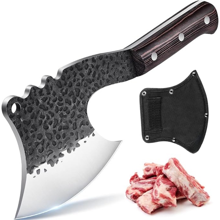 Satar pentru carne si oase, Otel inoxidabil, Continut ridicat de carbon, Anti-lipire si usor de curatat, Maner anti-alunecare, Orificiu pentru agatare, Teaca inclusa