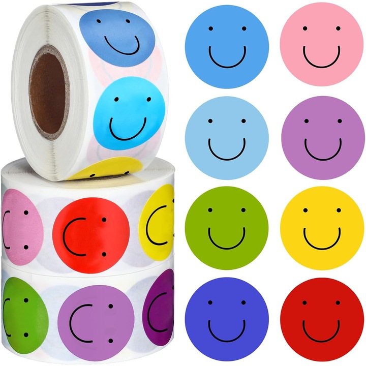 Szett 3 csomag 1500 Happy Smiley Face matrica, PsAyl®, 2,5 cm, többszínű
