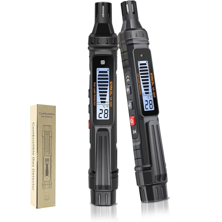 Detector scurgeri de gaz, cu alarma Vizuala, Sonora, Negru, cu Ecran LED, OUYLAF, Negru