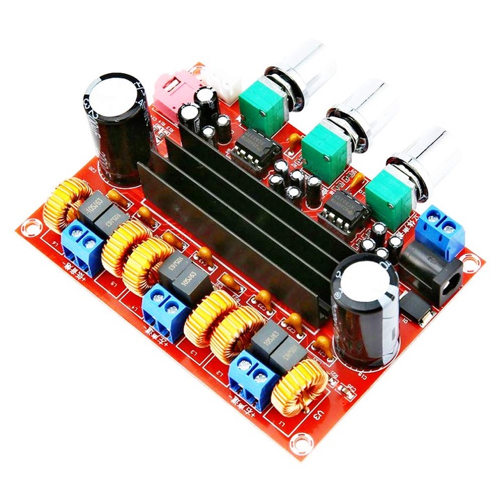 OUYLAF цифров усилвател 2.1 канала, 50W x 2 + 100W субуфер, 12-24V, 3.5mm аудио вход