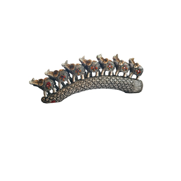 Decoratiune rasina 7 elefanti pe un postament 30 cm statueta feng shui, LuxAndra