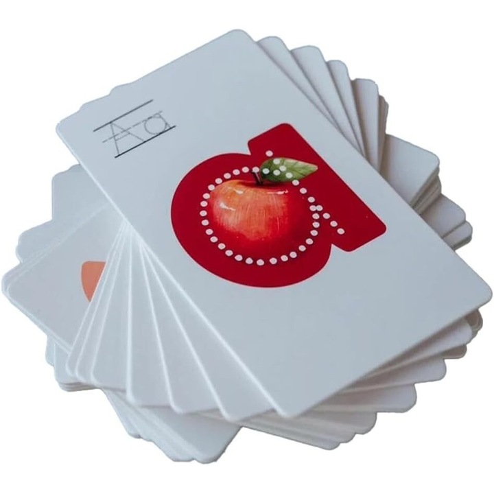Set Educativ ABC pentru Copii - 26 Flashcard-uri cu Litere, Imagini si Mnemonice, Invata Alfabetul 2x Mai Repede, Ideal pentru Varstele 3-6 Ani, Cadou Perfect pentru Prescolari