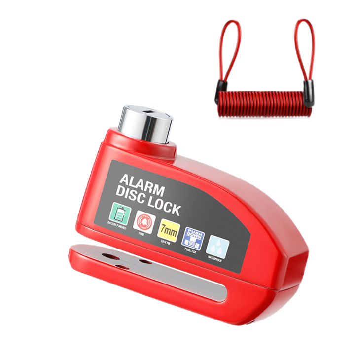 Antifurt cu alarma pentru disc frana bicicleta 110 dB, 9x7cm, rosu, set cu 2 chei