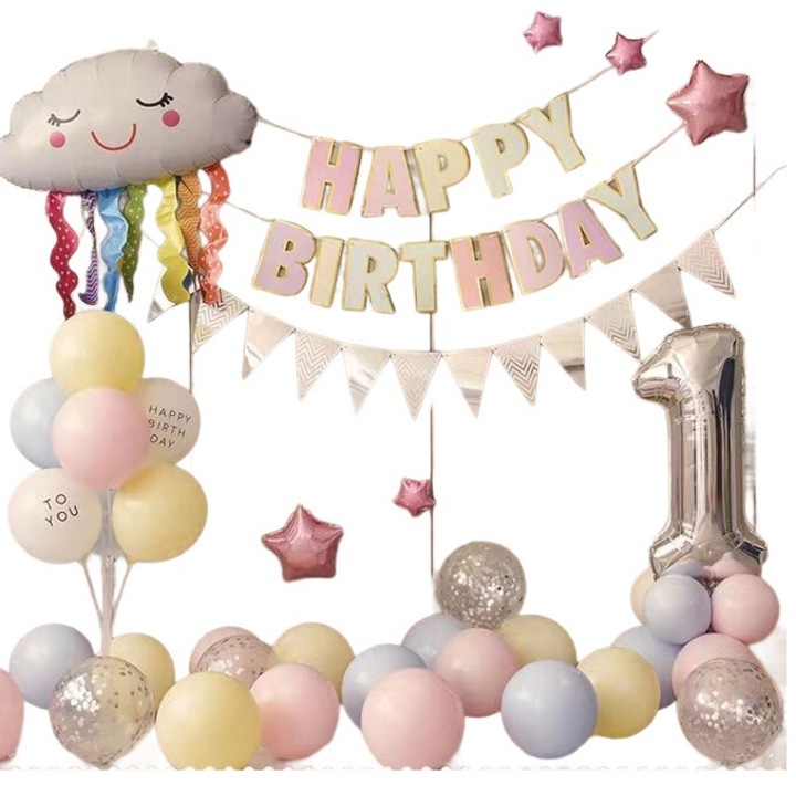 Set de baloane, zi de nastere, accesorii, tema cloud