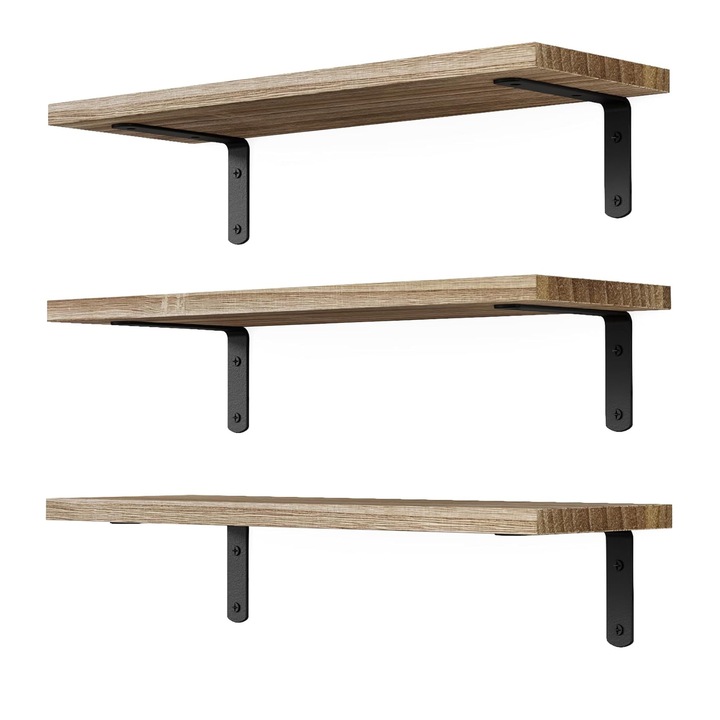 Set 3 Rafturi de perete, Vintage, industrial, Paulownia, Maro