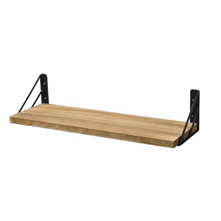 Стенен рафт, стенен рафт от масивна дървесина, ретро, пауловниево дърво масив, кафяв, 40x15x1, 5 cm