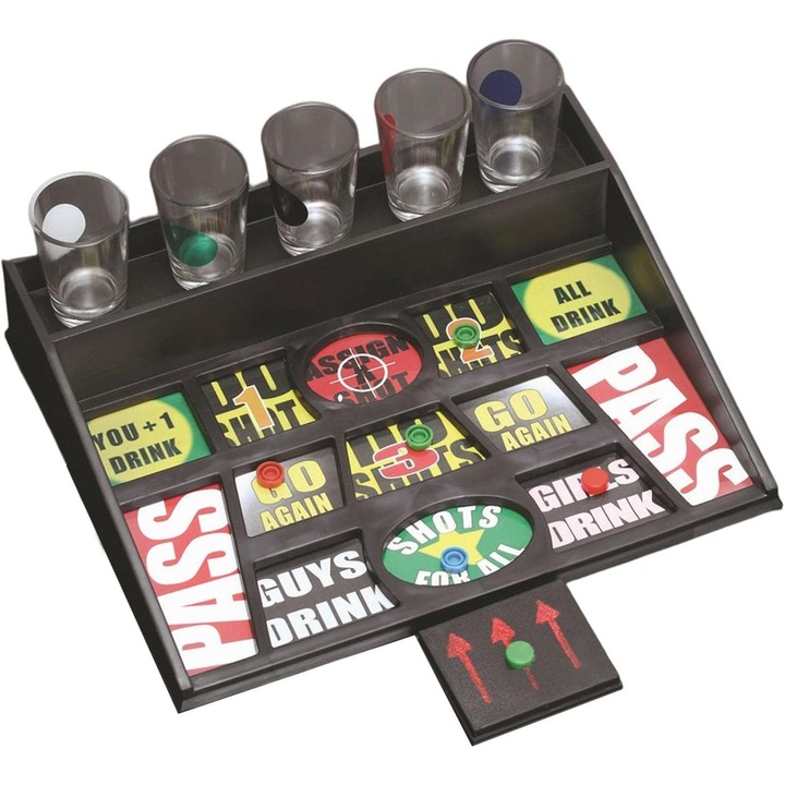 Ivós játék érmékkel, üveg shot poharakkal, szórakoztató és interaktív, 23x28 cm, többszínű, Stef's Cat