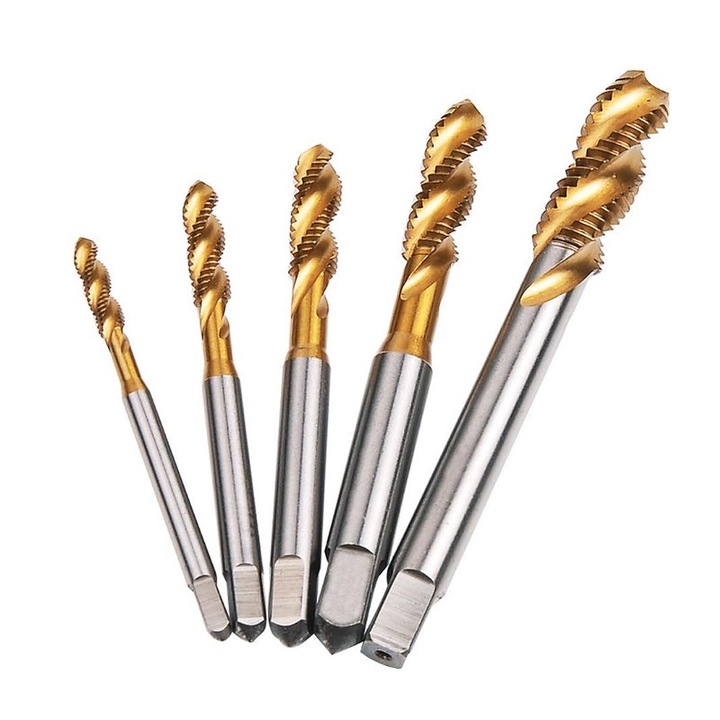 Set 5 Piese Taietoare Spiralate Yakumuz, HSS, Acoperire Titan, M3-M8