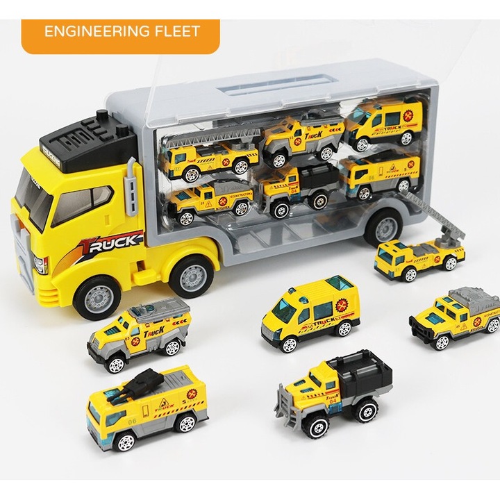 Set 7 Vehicule Miniatura de Constructie, Gaiety, Diverse Designuri, Dimensiune Potrivita pentru Mana, 3-7 Ani