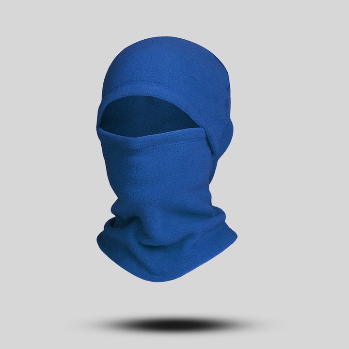 Casca moto, albastra, cu masca pentru fata, banda de cap integrata, fleece