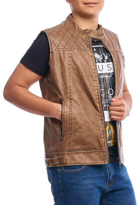 Vesta piele ecologica pentru barbati, maro caramel, XL