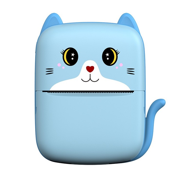 Set Mini Imprimantă Foto Portabilă Albastru, Include 5 Role Hârtie Termică, 5 Role Hârtie Adezivă, Dimensiune 11x4x8.2cm