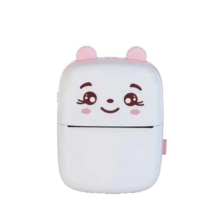 Set Mini Imprimantă Foto Portabilă, Alb/Roz, Bluetooth, Incluzând 1 Set de Markere, 5 Role de Hârtie Termică, 5 Role Hârtie Adezivă