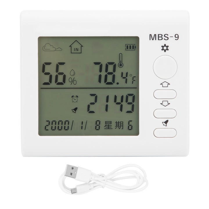 Цифров термометър, Mmgoqqt, ABS, LCD дисплей, Температура/Влажност, Бял
