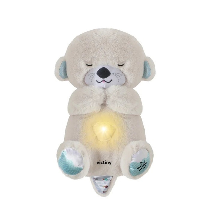 Jucarie de plus, vidra stralucitoare si sunete, papusi muzicale adormite, VICTINY® 32cm, gri deschis