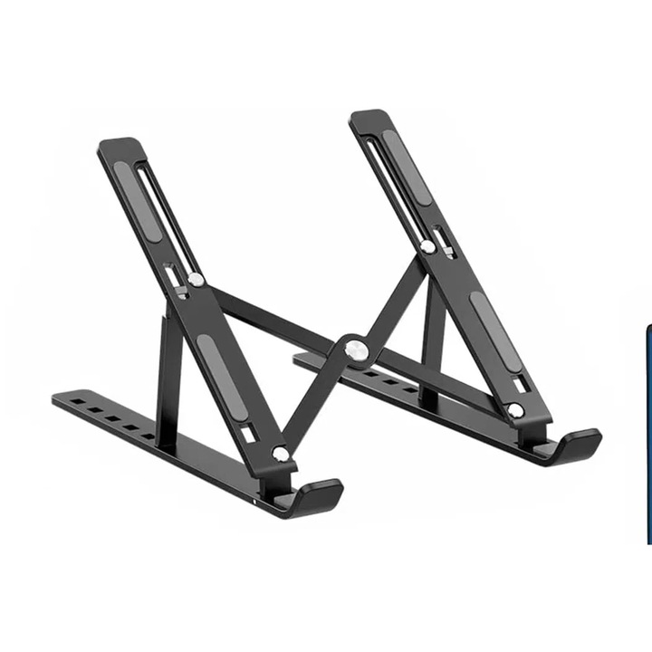 Suport laptop, ajustabil pe inaltime, pliabil, aluminiu, design ergonomic, 10-15.6", negru