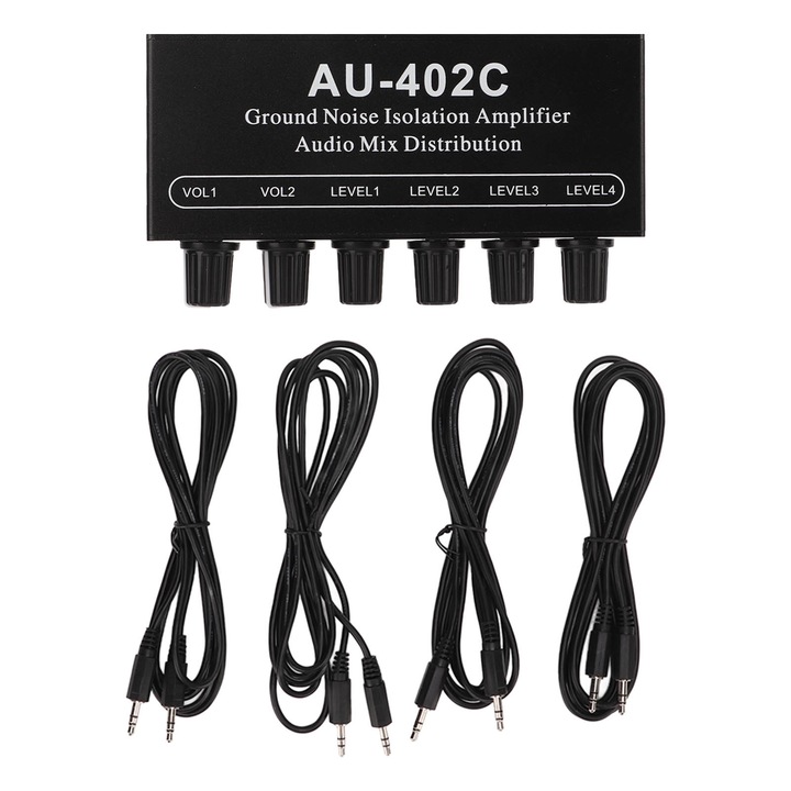 Splitter audio stereo cu doua canale, Enforose, Mixer 4 in 2 iesiri, Amplificator de izolare a zgomotului la sol cu cablu