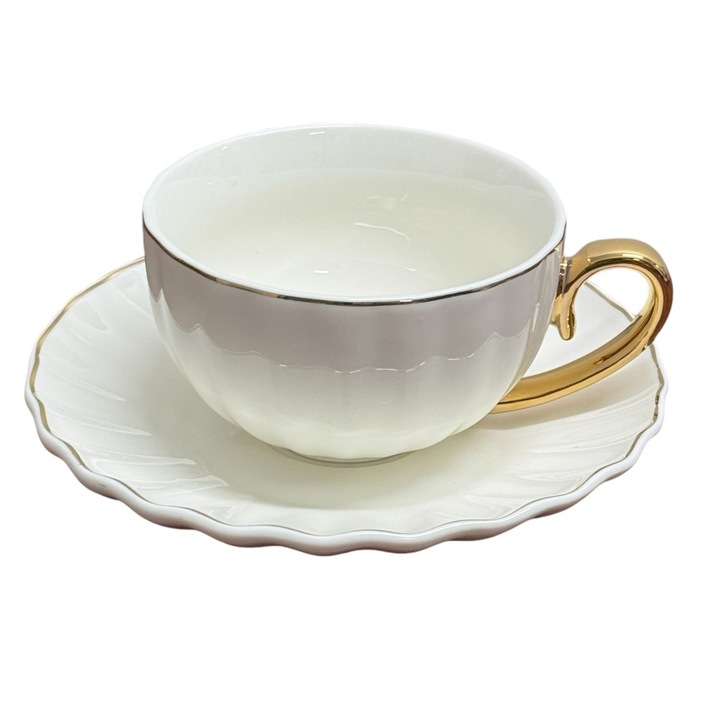 Set Ceasca si Farfurie din portelan, LONDON, 200 ml Alb
