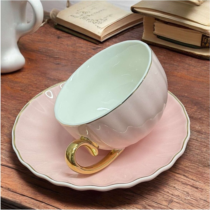Set Ceasca si Farfurie din portelan, LONDON, 200 ml Roz