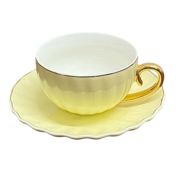 Set Ceasca si Farfurie din portelan, LONDON, 200 ml Galben