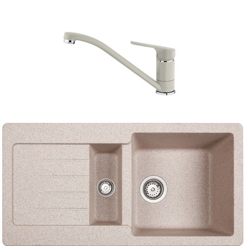 Pachet chiuveta bucatarie tegranit Teka Kea 60B TG 1 1/2B 1D + baterie Teka MTP 913 granit, 860 x 435 mm, reversibila, Sandbeige