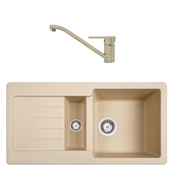 Pachet chiuveta tegranit Teka Kea 60B TG 1 1/2B 1D + baterie Teka MTP 913 Granit, 860 x 435 mm, reversibila, Topasbeige Pachet chiuveta tegranit Teka Kea 60B TG 1 1/2B 1D + baterie Teka MTP 913 Granit, 860 x 435 mm, reversibila, Topasbeige