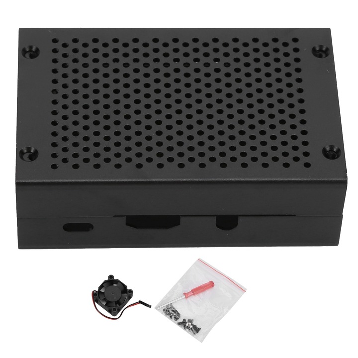 Защитен калъф Jormftte за Raspberry Pi 3, алуминиев, черен, с вентилатор за охлаждане