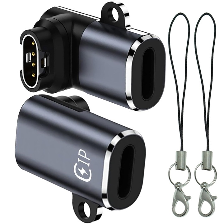 Adaptor de incarcare pentru ceas Garmin, set de 2, unghi de 90 de grade, Lightning, TPU, compact