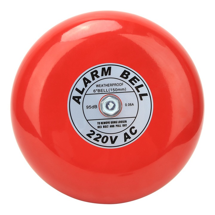 Sonerie de alarma de incendiu, 150mm, 95dB, Rosu