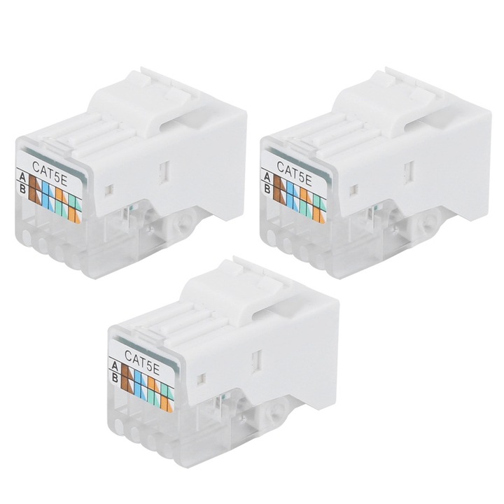 Комплект от 3 броя RJ45 модули Enforose CAT5E, 22-26AWG, за мрежи, бял цвят