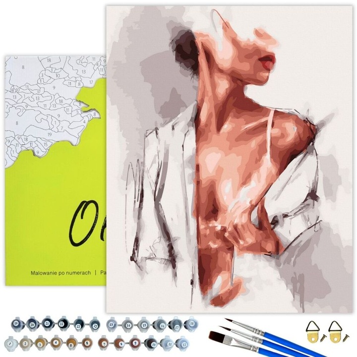 Oh Art!, Картина по номера 40x50см - Пълен комплект с номерирано платно, Рамкирана картина за възрастни "Момиче в риза" Направи си сам за възрастни и деца