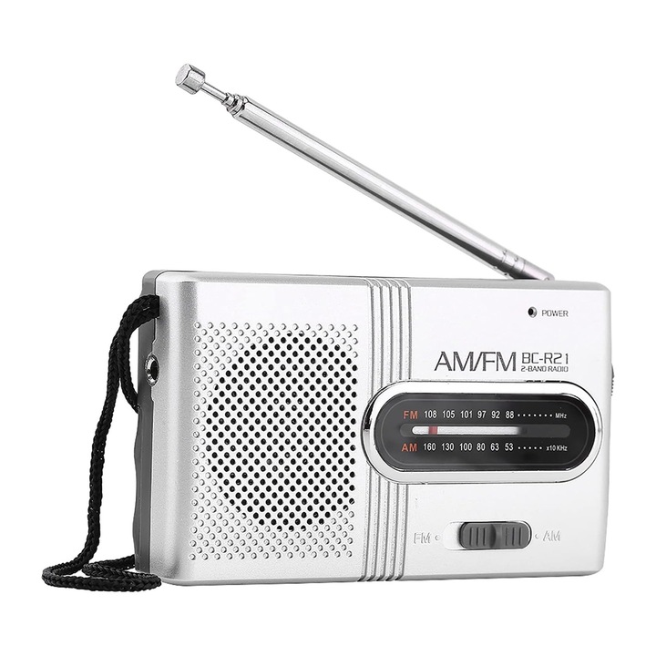 Hordozható rádió, FM/AM, könnyen hordozható, 3,5 mm-es jack port, teleszkópos antenna, beltéri és kültéri tevékenységekhez, könnyen használható, OUYLAF, fehér