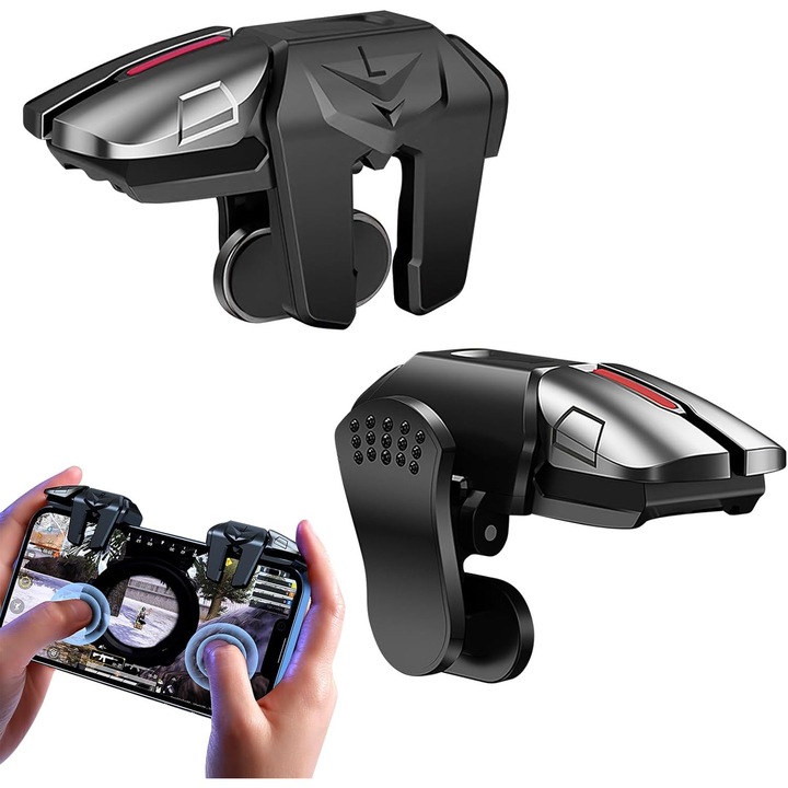 Butoane metalice speciale de gaming, 2 bucati, Usoare si Compacte, pentru telefoane mobile, compatibile shootere, Prindere Sigura si Confortabila, Multifunctional, OUYLAF, negru