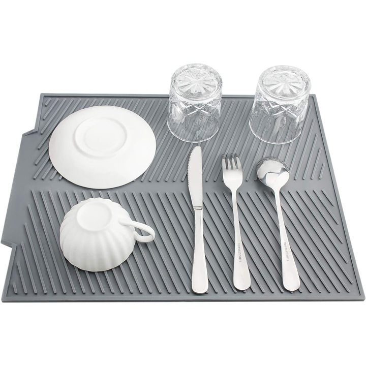 Masuta de uscare din silicon, 43x34cm, gri, rezistenta la caldura, utilizare multipla
