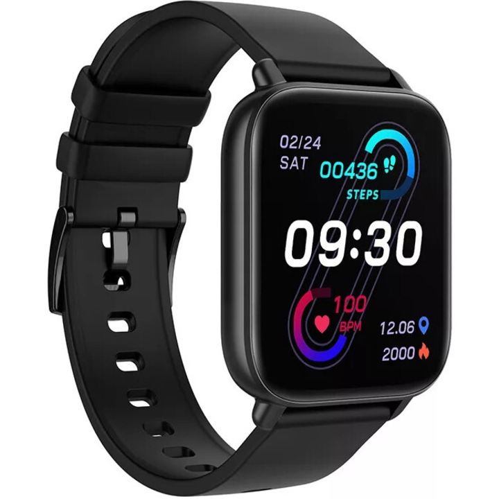 Ceas smartwatch, Ecran Amoled 1.96", IP68, rezistent la apa, multifunctional: monitorizare ritm cardiac, busola, Gps, voice assistant AI, notificari sociale, apeluri Bluetooth, fitness tracker, calendar, cronometru, baterie 280mAh, Culoare Negru