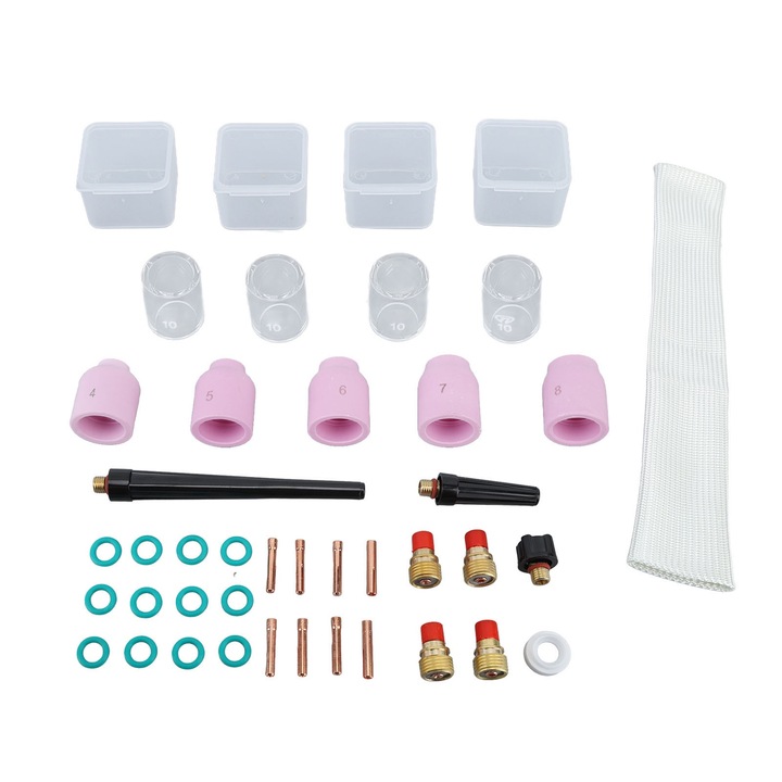 Set lentile gaz TIG, Enforose, 38 buc, cupe sticla, cupe ceramice, accesorii pentru torte WP9 20 25