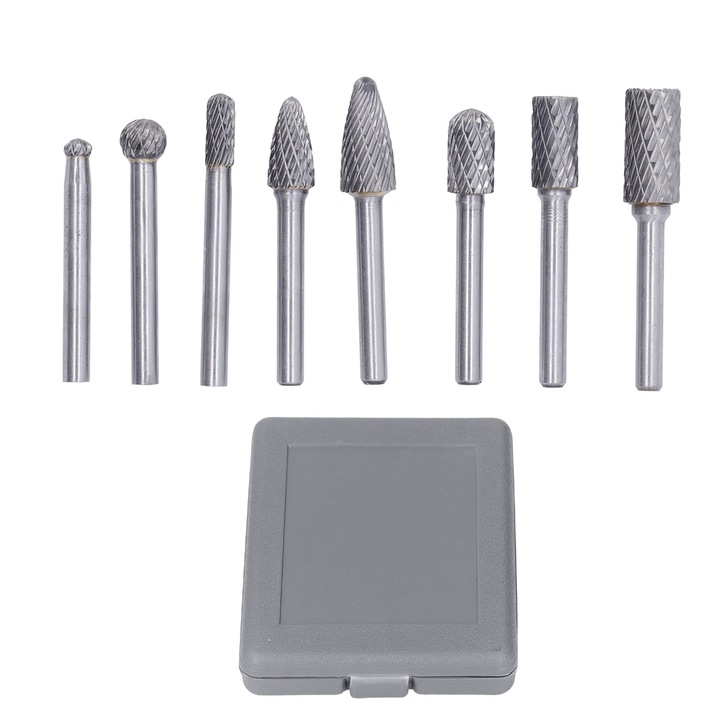 Set de 8 burghie din carbura pentru slefuire, Enforose, 1/4 inch, cutie de depozitare